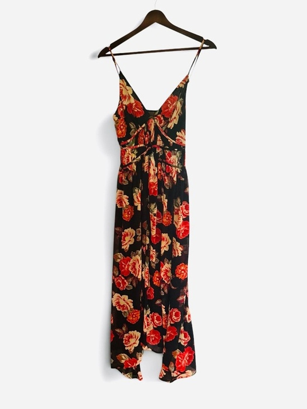 ASTR The Label Marissa Floral Midi Dress Size Small Black Rose Print
